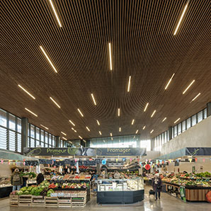 Wooden grill ceiling market hall